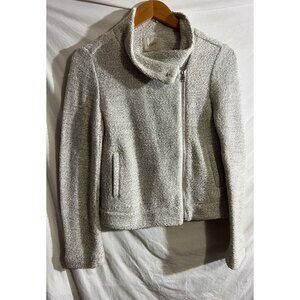 Loft Sweater White /Gray Cozy Cotton Blend Funnel Neck Zipper Size X-Small B5